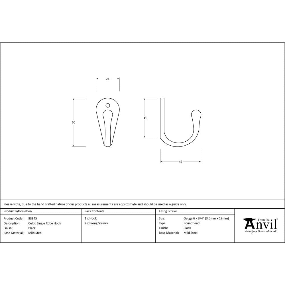 From The Anvil Accessories Black / Single Coat Hooks From The Anvil - Black Celtic Single Robe Hook