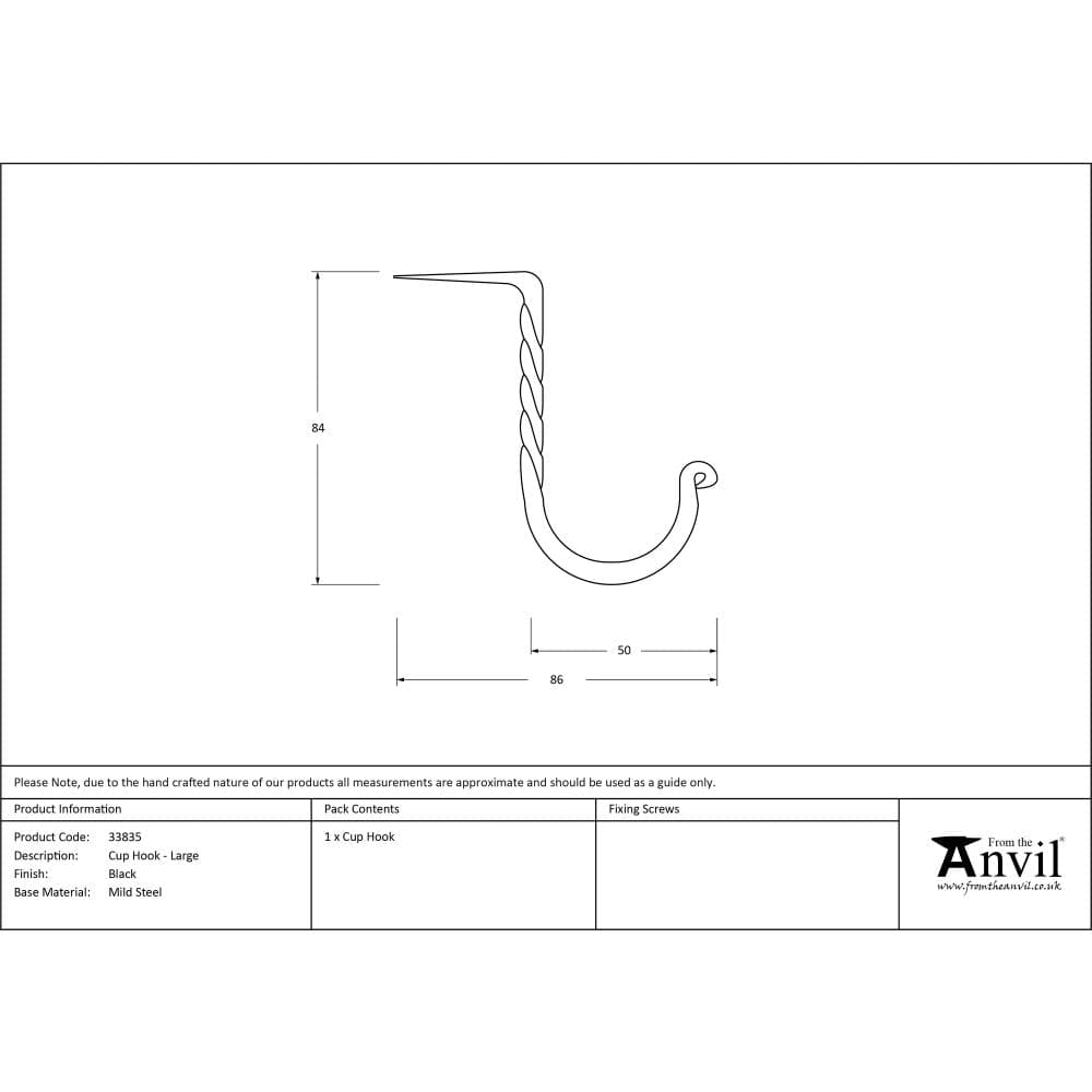 From The Anvil Accessories Black / Cup Hooks From The Anvil - Black Cup Hook - Large