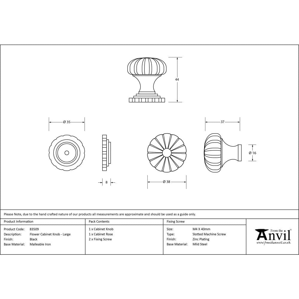 From The Anvil Cabinet Hardware Black / Cabinet Knobs / Large From The Anvil - Black Flower Cabinet Knob - Large