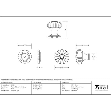 From The Anvil Cabinet Hardware Black / Cabinet Knobs / Large From The Anvil - Black Flower Cabinet Knob - Large
