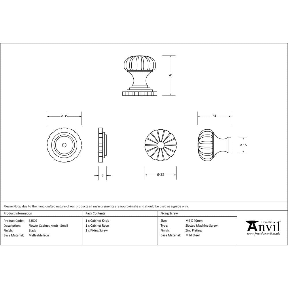 From The Anvil Cabinet Hardware Black / Cabinet Knobs / Small From The Anvil - Black Flower Cabinet Knob - Small