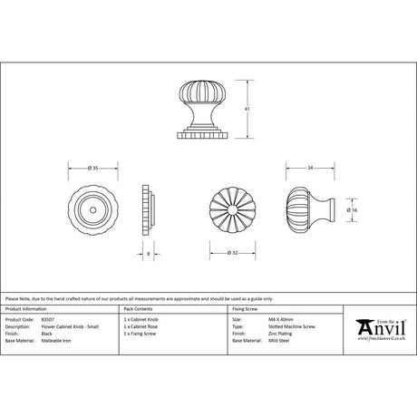 From The Anvil Cabinet Hardware Black / Cabinet Knobs / Small From The Anvil - Black Flower Cabinet Knob - Small