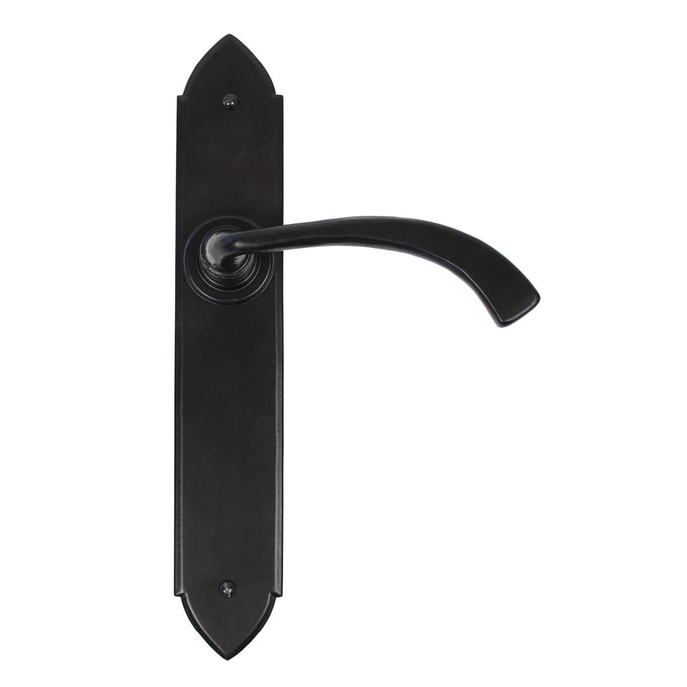 From The Anvil Door Furniture Black / Latch Handles From The Anvil - Black Gothic Curved Sprung Lever Latch Set