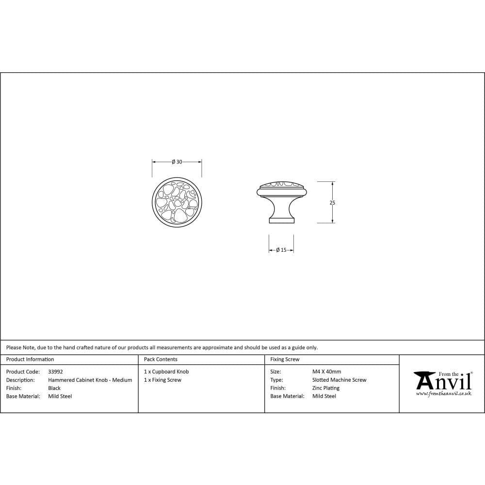 From The Anvil Cabinet Hardware Black / Cabinet Knobs / Medium From The Anvil - Black Hammered Cabinet Knob - Medium