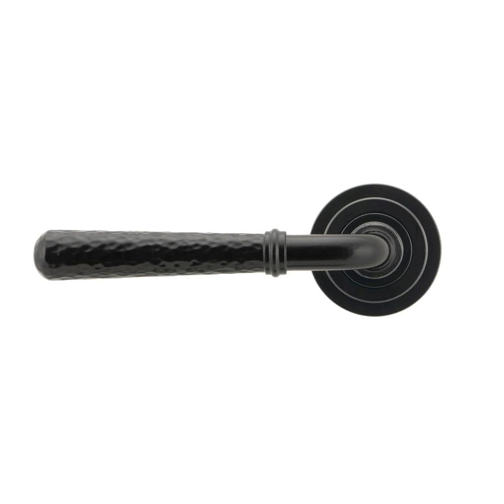 From The Anvil Door Furniture Black / Round Rose From The Anvil - Black Hammered Newbury Lever on Rose Set (Art Deco)