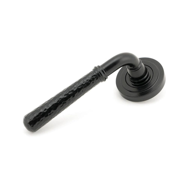 From The Anvil Door Furniture Black / Round Rose From The Anvil - Black Hammered Newbury Lever on Rose Set (Art Deco)