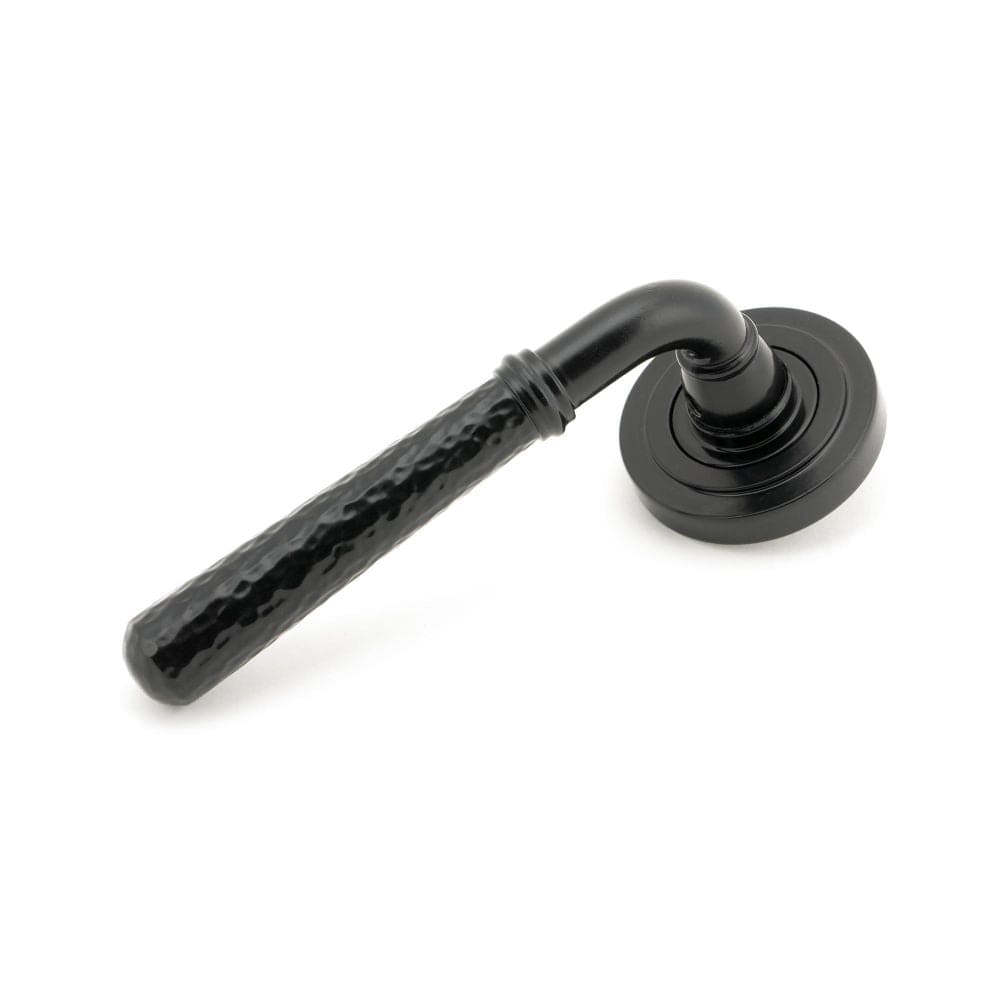 From The Anvil Door Furniture Black / Round Rose From The Anvil - Black Hammered Newbury Lever on Rose Set (Art Deco) - Unsprung