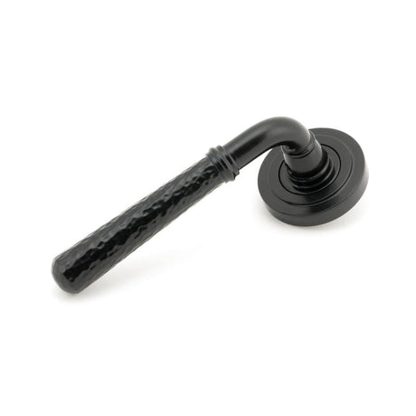 From The Anvil Door Furniture Black / Round Rose From The Anvil - Black Hammered Newbury Lever on Rose Set (Art Deco) - Unsprung
