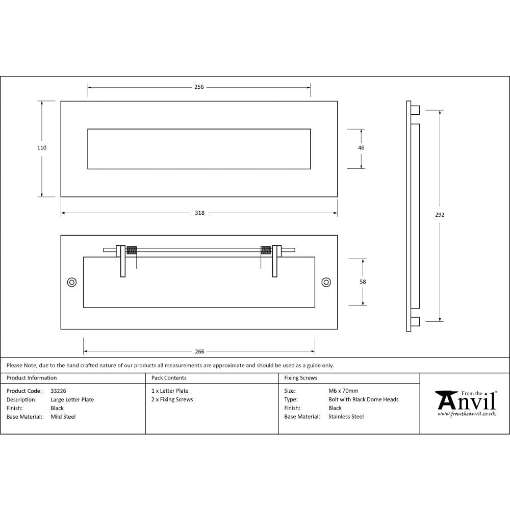 From The Anvil Door Furniture Black / Letter Plates / 319 x 110mm From The Anvil - Black Large Letter Plate