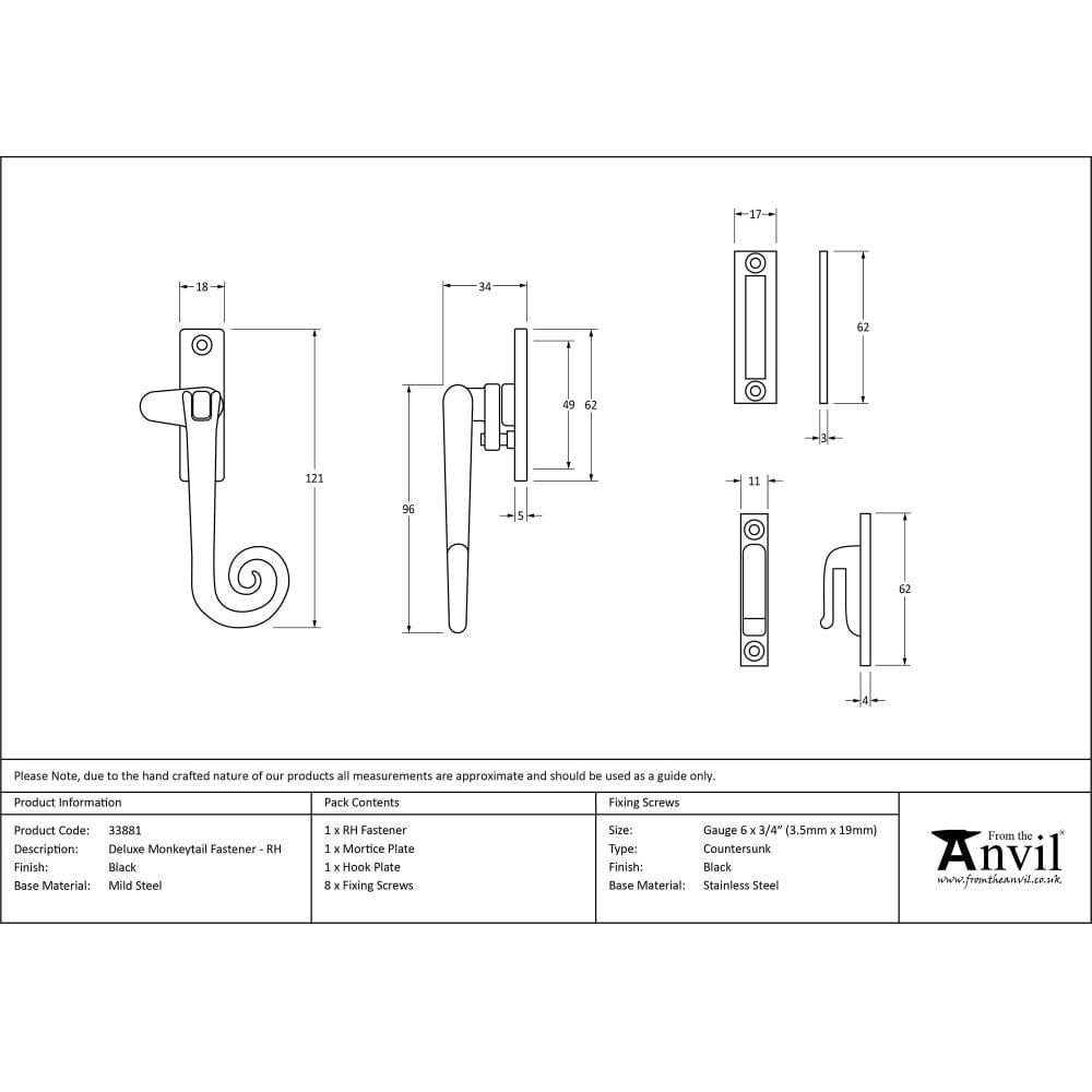 From The Anvil Window Furniture Black / Yes / Mortice & Hook Place From The Anvil - Black Locking Deluxe Monkeytail Fastener - RH