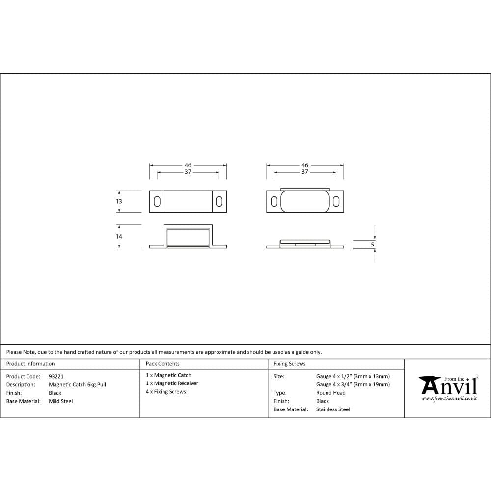 From The Anvil Cabinet Hardware Black / Magnetic Catch From The Anvil - Black Magnetic Catch 6kg Pull