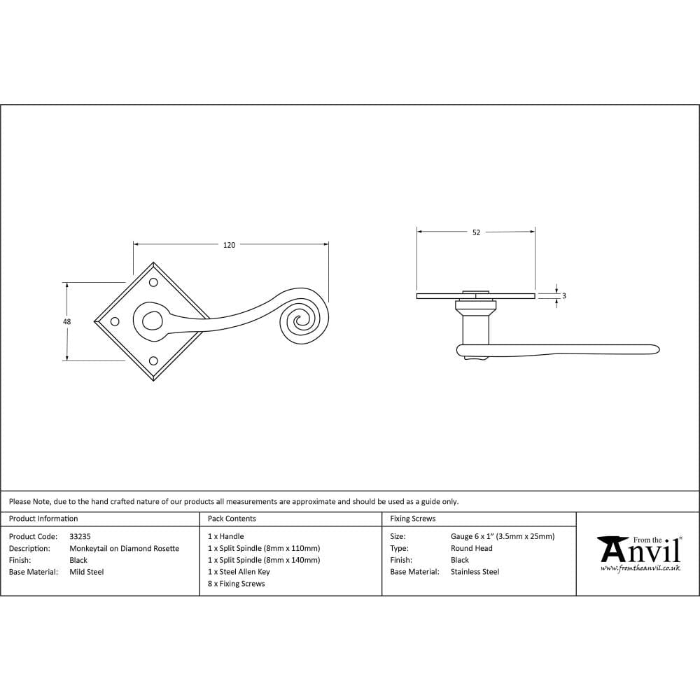 From The Anvil Door Furniture Black / Round Rose From The Anvil - Black Monkeytail Lever on Rose Set (Diamond)