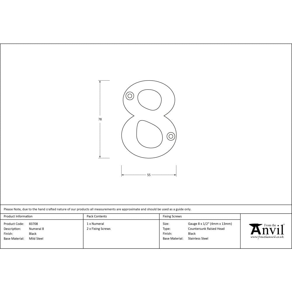 From The Anvil Door Furniture Black / Numerals / 8 From The Anvil - Black Numeral 8