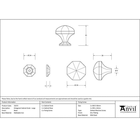 From The Anvil Cabinet Hardware Black / Cabinet Knobs / Large From The Anvil - Black Octagonal Cabinet Knob - Large