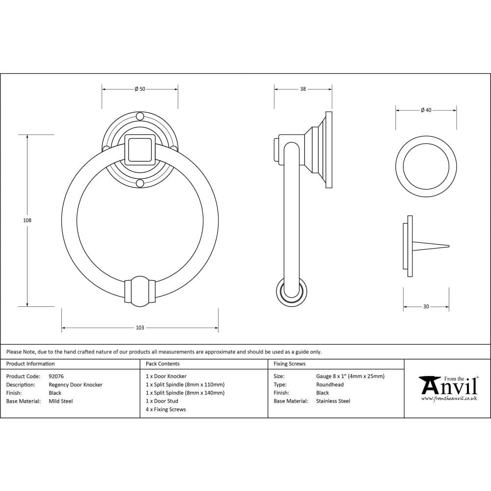 From The Anvil Door Furniture Black From The Anvil - Black Regency Door Knocker