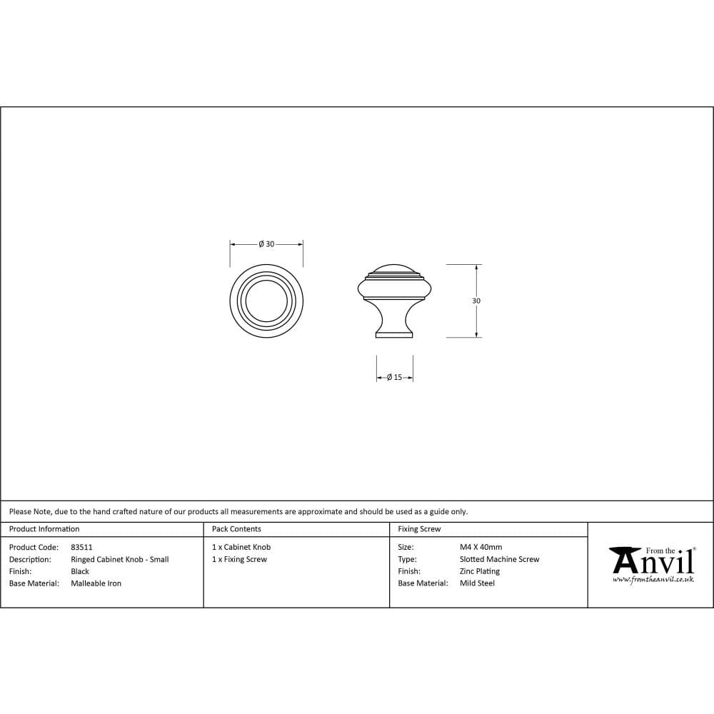 From The Anvil Cabinet Hardware Black / Cabinet Knobs / Small From The Anvil - Black Ringed Cabinet Knob - Small