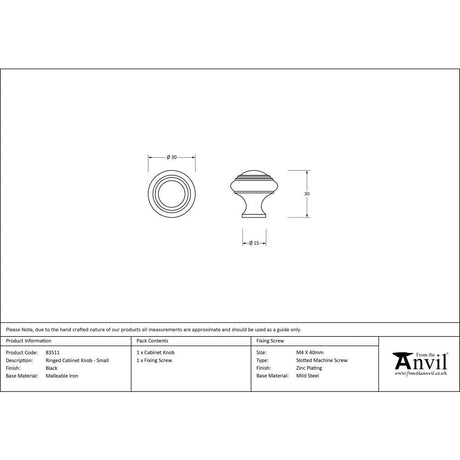 From The Anvil Cabinet Hardware Black / Cabinet Knobs / Small From The Anvil - Black Ringed Cabinet Knob - Small
