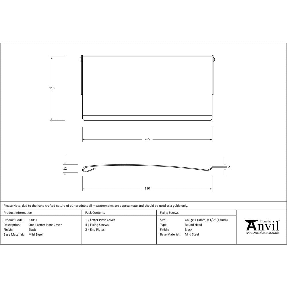 From The Anvil Door Furniture Black / Interior Letter Flap / 266 x 108mm From The Anvil - Black Small Letter Plate Cover