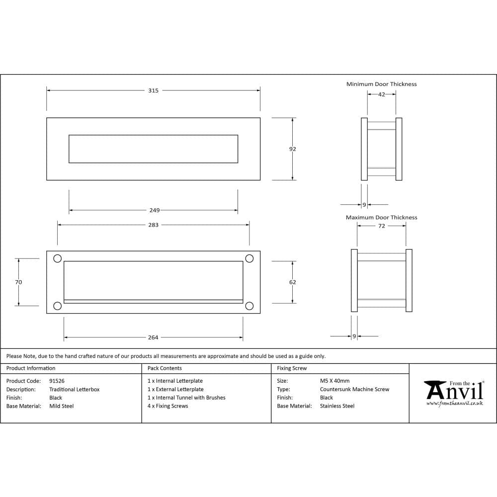 From The Anvil Door Furniture Black / Sleeved Letterbox / 315 x 92mm From The Anvil - Black Traditional Letterbox