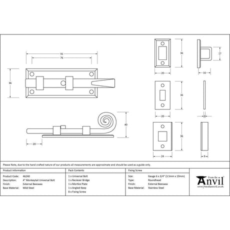 From The Anvil Accessories External Beeswax / Straight Surface Bolts / 100mm / 4" From The Anvil - External Beeswax 4" Monkeytail Universal Bolt