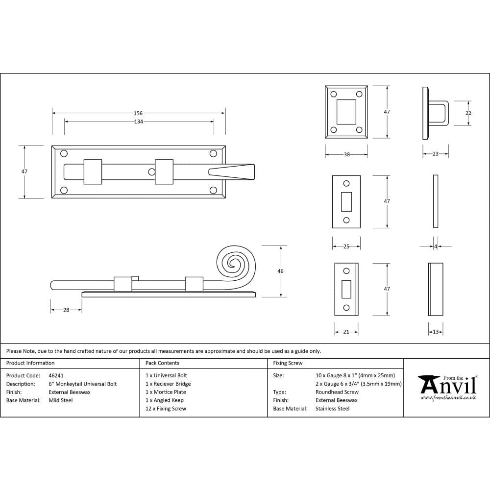 From The Anvil Accessories External Beeswax / Straight Surface Bolts / 150mm / 6" From The Anvil - External Beeswax 6" Monkeytail Universal Bolt