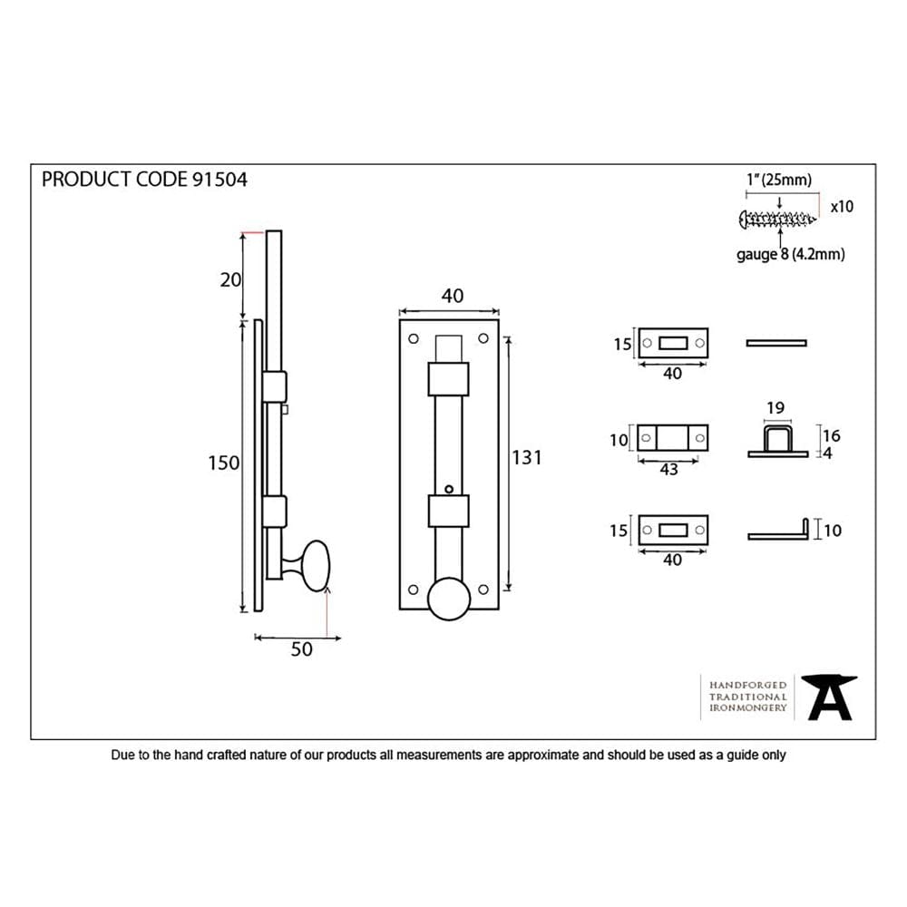 From The Anvil Accessories External Beeswax / Straight Surface Bolts / 150mm / 6" From The Anvil - External Beeswax 6" Universal Bolt