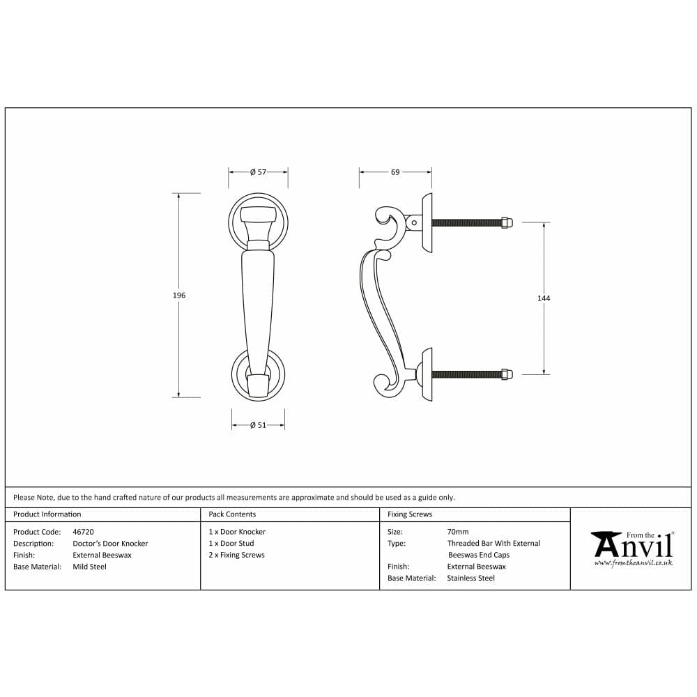 From The Anvil Door Furniture External Beeswax / Doctors Door Knocker From The Anvil - External Beeswax Doctors Door Knocker