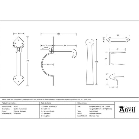 From The Anvil Door Furniture External Beeswax / Thumb Latch From The Anvil - External Beeswax Gothic Thumblatch
