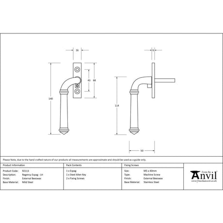 From The Anvil Window Furniture External Beeswax / Left Hand / Yes From The Anvil - External Beeswax Regency Espag - LH