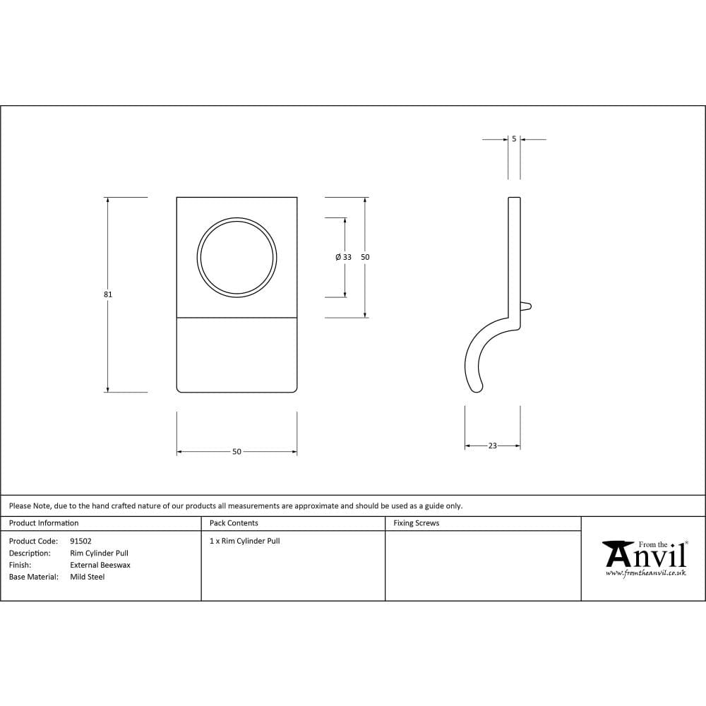 From The Anvil Door Furniture External Beeswax / Rim Profile Cylinder Pulls From The Anvil - External Beeswax Rim Cylinder Pull