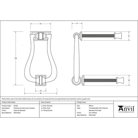 From The Anvil Door Furniture External Beeswax / Art Deco Door Knocker From The Anvil - External Beeswax Slimline Art Deco Door Knocker