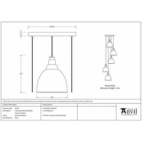 From The Anvil Electrical Hammered Brass / Cluster Pendants From The Anvil - Hammered Brass Brindley Cluster Pendant