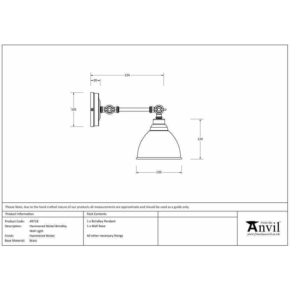 From The Anvil Electrical Hammered Nickel / Wall Lights From The Anvil - Hammered Nickel Brindley Wall Light