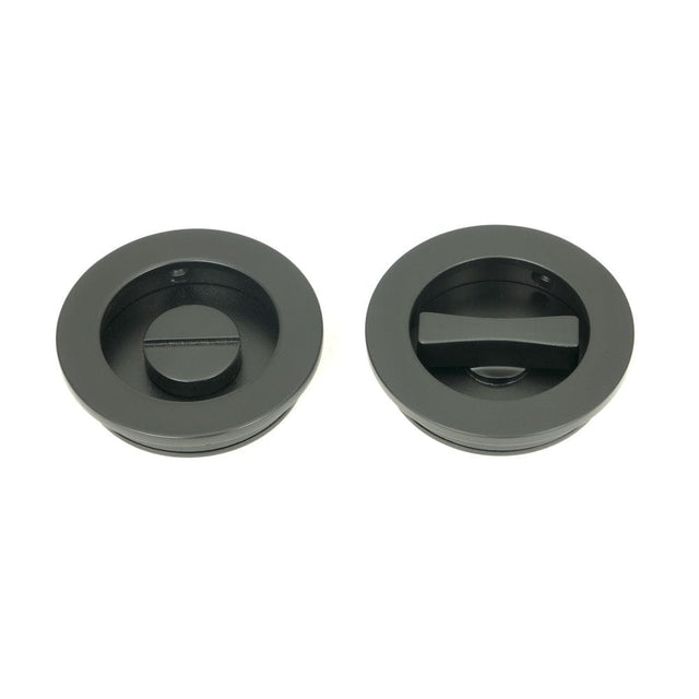 From The Anvil Door Furniture Matt Black / Round Flush Pull (Privacy) / Round From The Anvil - Matt Black 60mm Plain Round Pull - Privacy Set