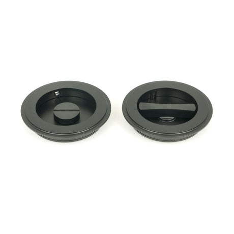 From The Anvil Door Furniture Matt Black / Round Flush Pull (Privacy) / Round From The Anvil - Matt Black 75mm Art Deco Round Pull - Privacy Set
