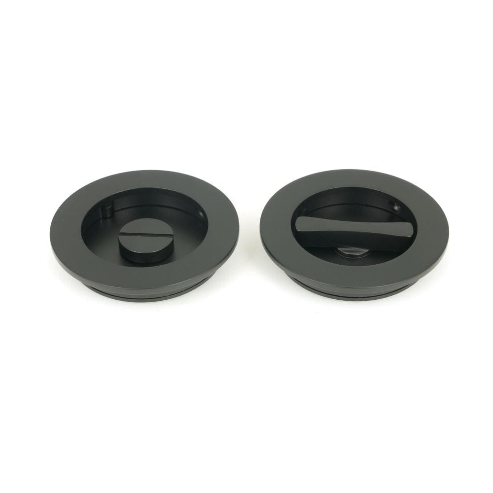 From The Anvil Door Furniture Matt Black / Round Flush Pull (Privacy) / Round From The Anvil - Matt Black 75mm Plain Round Pull - Privacy Set
