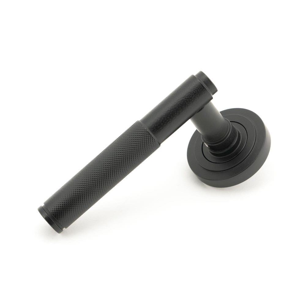 From The Anvil Door Furniture Matt Black / Round Rose From The Anvil - Matt Black Brompton Lever on Rose Set (Art Deco) - Unsprung