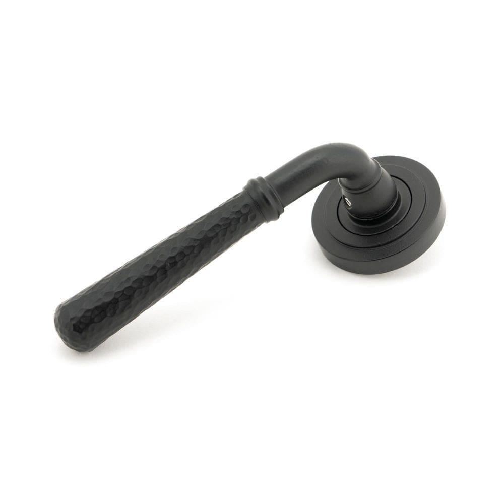 From The Anvil Door Furniture Matt Black / Round Rose From The Anvil - Matt Black Hammered Newbury Lever on Rose Set (Art Deco)
