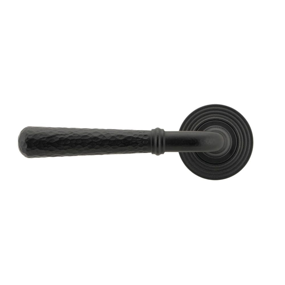 From The Anvil Door Furniture Matt Black / Round Rose From The Anvil - Matt Black Hammered Newbury Lever on Rose Set (Beehive)