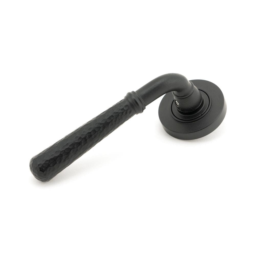 From The Anvil Door Furniture Matt Black / Round Rose From The Anvil - Matt Black Hammered Newbury Lever on Rose Set (Plain)