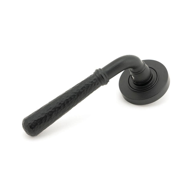 From The Anvil Door Furniture Matt Black / Round Rose From The Anvil - Matt Black Hammered Newbury Lever on Rose Set (Plain) - Unsprung
