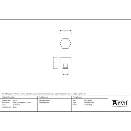 From The Anvil Cabinet Hardware Matt Black / Cabinet Knobs / 25mm Dia. From The Anvil - Matt Black Kahlo Cabinet Knob - 25mm