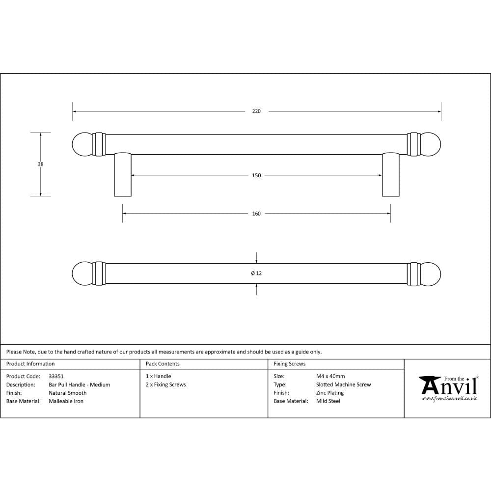 From The Anvil Cabinet Hardware Natural Smooth / Cabinet Pull Handles From The Anvil - Natural Smooth 220mm Bar Pull Handle