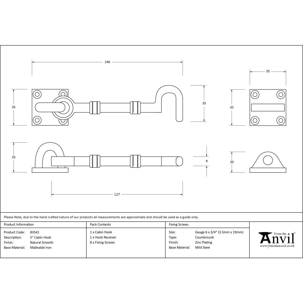 From The Anvil Accessories Natural Smooth / Cabin Hooks / 5" / 127mm From The Anvil - Natural Smooth 5" Cabin Hook