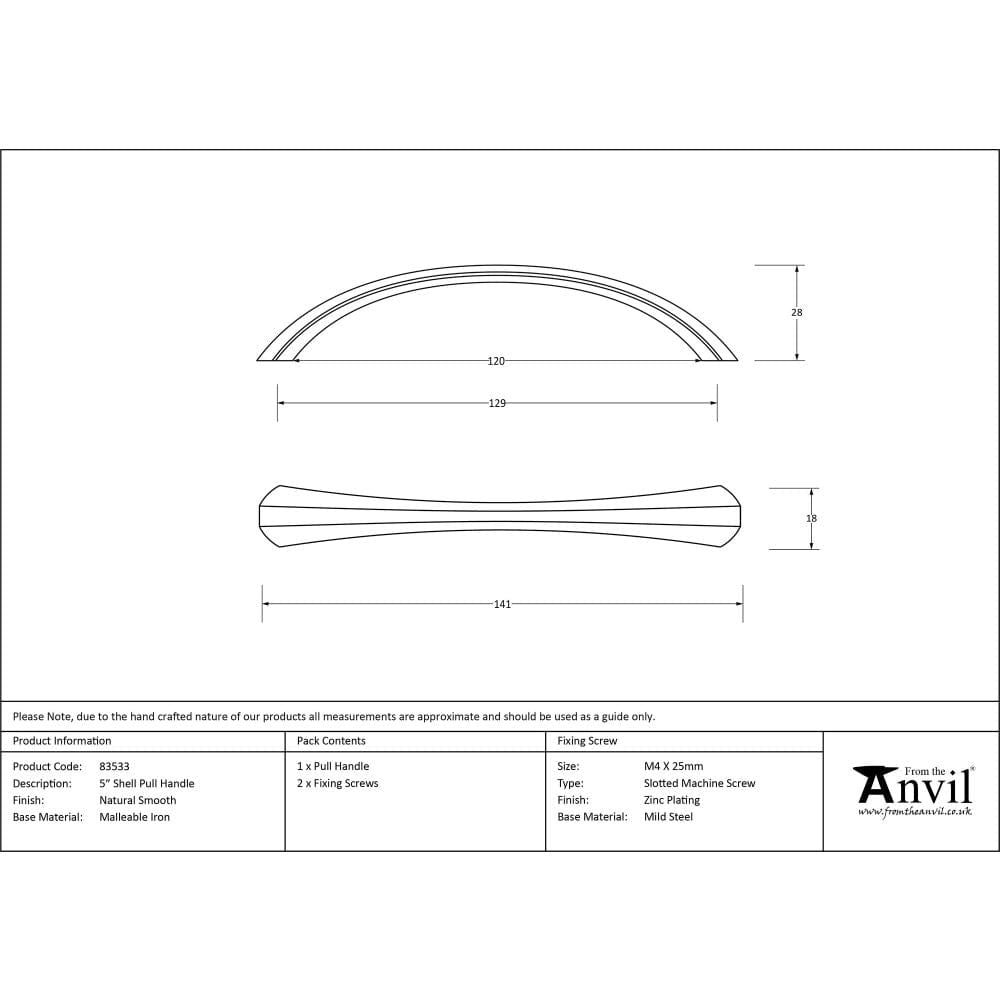 From The Anvil Cabinet Hardware Natural Smooth / Cabinet Pull Handles From The Anvil - Natural Smooth 5" Shell Pull Handle