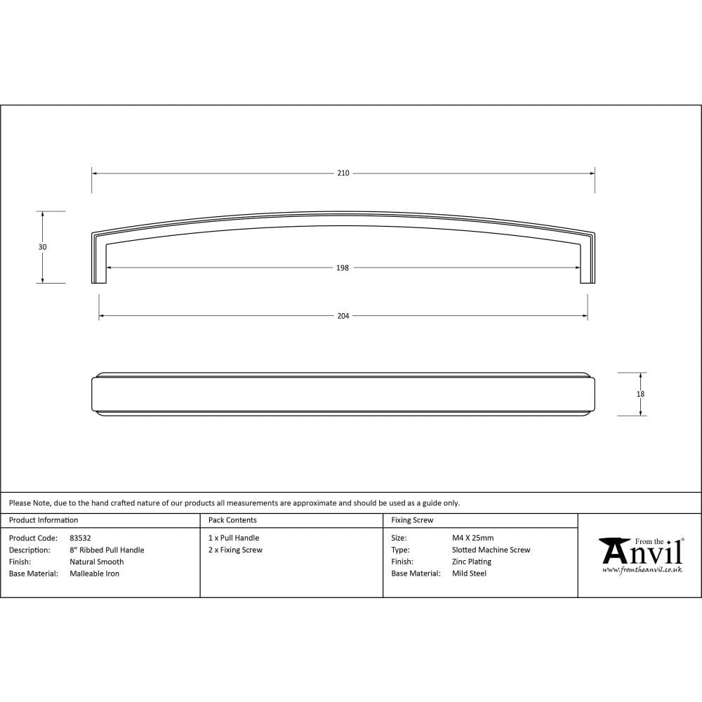 From The Anvil Cabinet Hardware Natural Smooth / Cabinet Pull Handles From The Anvil - Natural Smooth 8¼" Ribbed Pull Handle