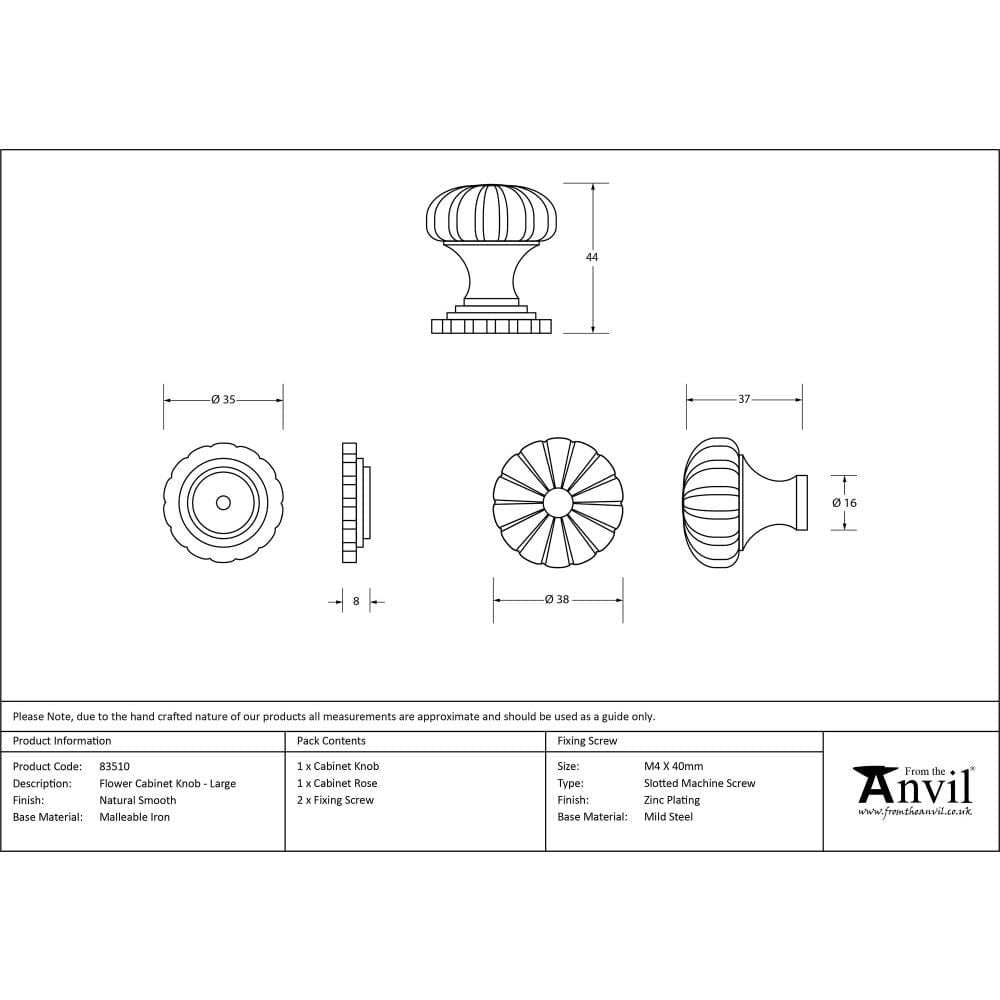 From The Anvil Cabinet Hardware Natural Smooth / Cabinet Knobs / Large From The Anvil - Natural Smooth Flower Cabinet Knob - Large