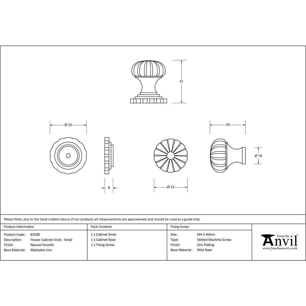 From The Anvil Cabinet Hardware Natural Smooth / Cabinet Knobs / Small From The Anvil - Natural Smooth Flower Cabinet Knob - Small