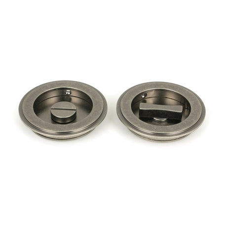 From The Anvil Door Furniture Pewter Patina / Round Flush Pull (Privacy) / Round From The Anvil - Pewter 75mm Art Deco Round Pull - Privacy Set