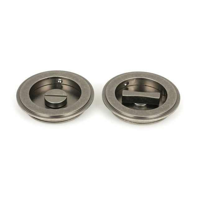 From The Anvil Door Furniture Pewter Patina / Round Flush Pull (Privacy) / Round From The Anvil - Pewter 75mm Art Deco Round Pull - Privacy Set
